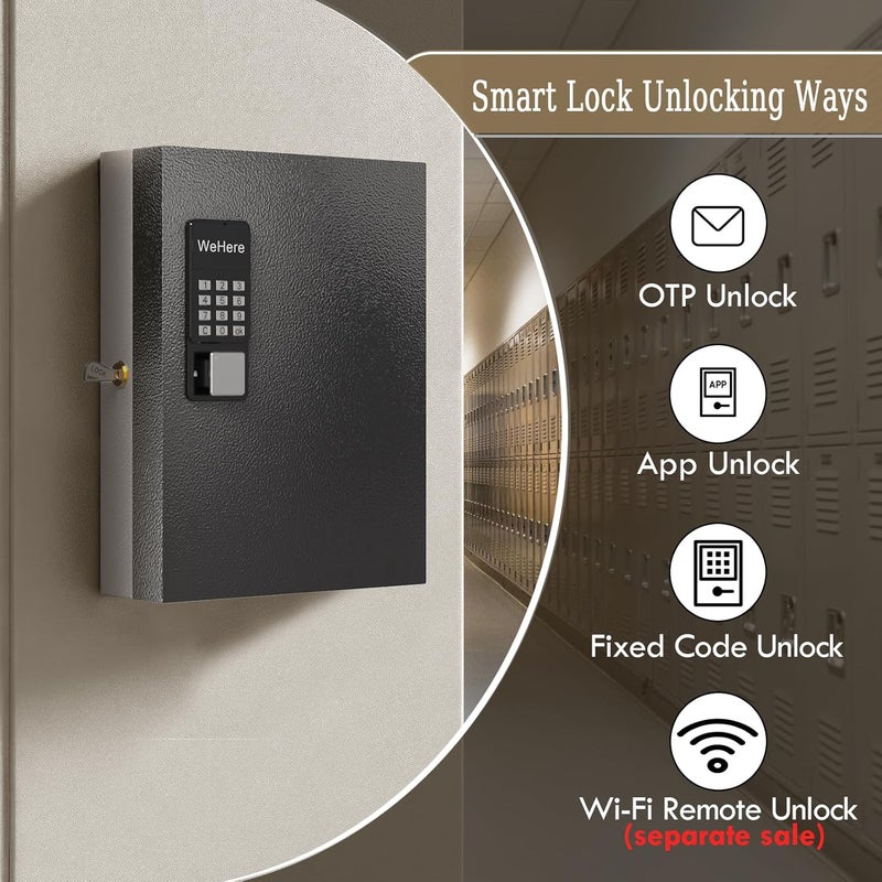 DiDiHere 32 Key Lock Box (Plus) Wall Mount, APP Bluetooth/OTP/Wi-Fi/Fixed Code/Key Unlock, Smart Key Cabinet with Key Tag, Key Organizer Holder box, Key Management Directory for Office, Valet, Car,Truck - Image 3
